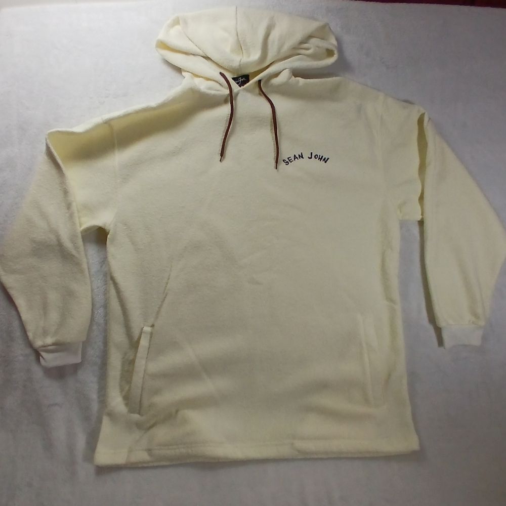 Vintage Sean John Pullover Fleece Drawstring Embroided Hoodie White Size Men XL